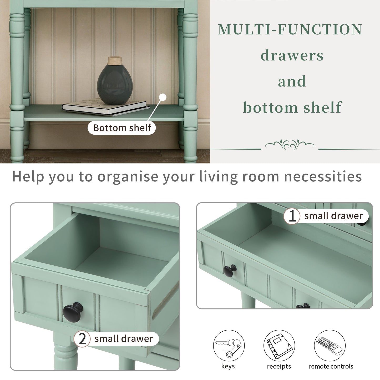 Narrow Console Table, Slim Sofa Table with Three Storage Drawers and Bottom Shelf for Living Room, Easy Assembly