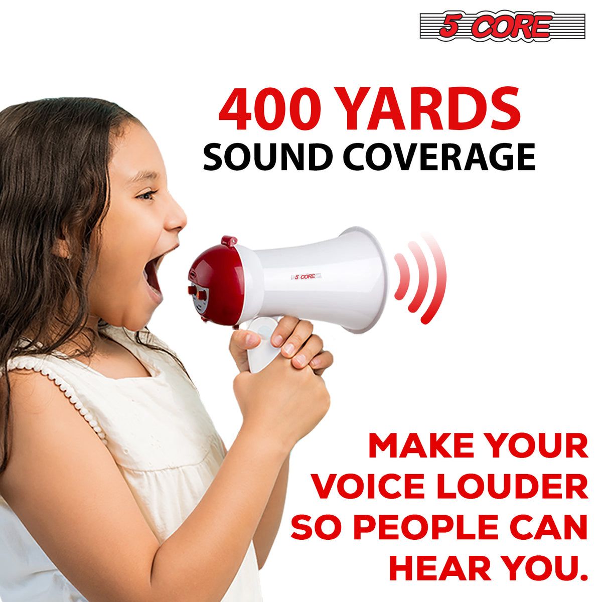 5 Core Megaphone Bullhorn Speaker 15W Mini Battery Power Bull horn w Siren 400 Yard Range - HW 1