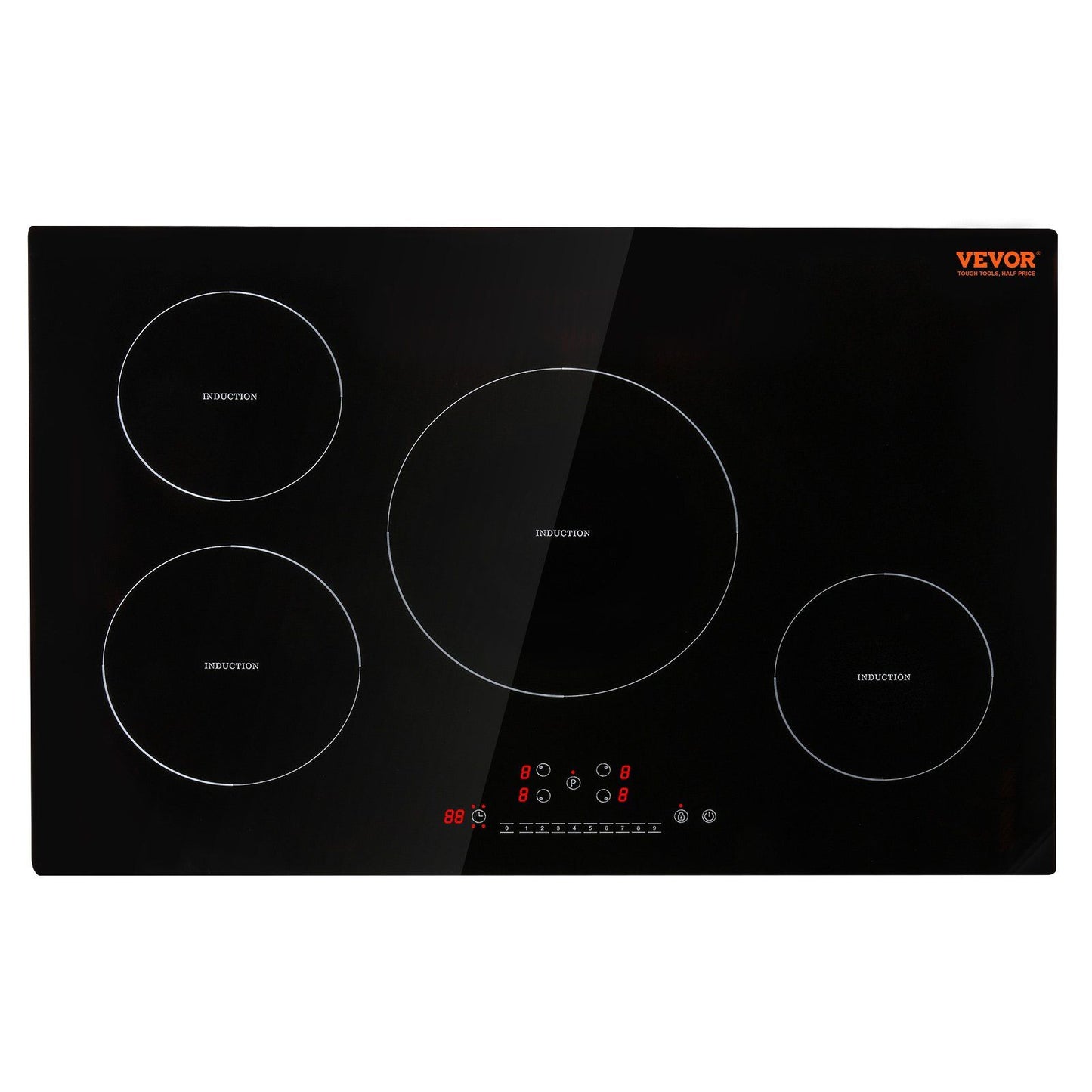 VEVOR Electric Cooktop, 4 Burners, 30'' Induction Stove Top, Built-in Magnetic Cooktop 7500W, 9 Heating Level Multifunctional Burner, LED Touch Screen with Child Lock & Over-Temperature Protection