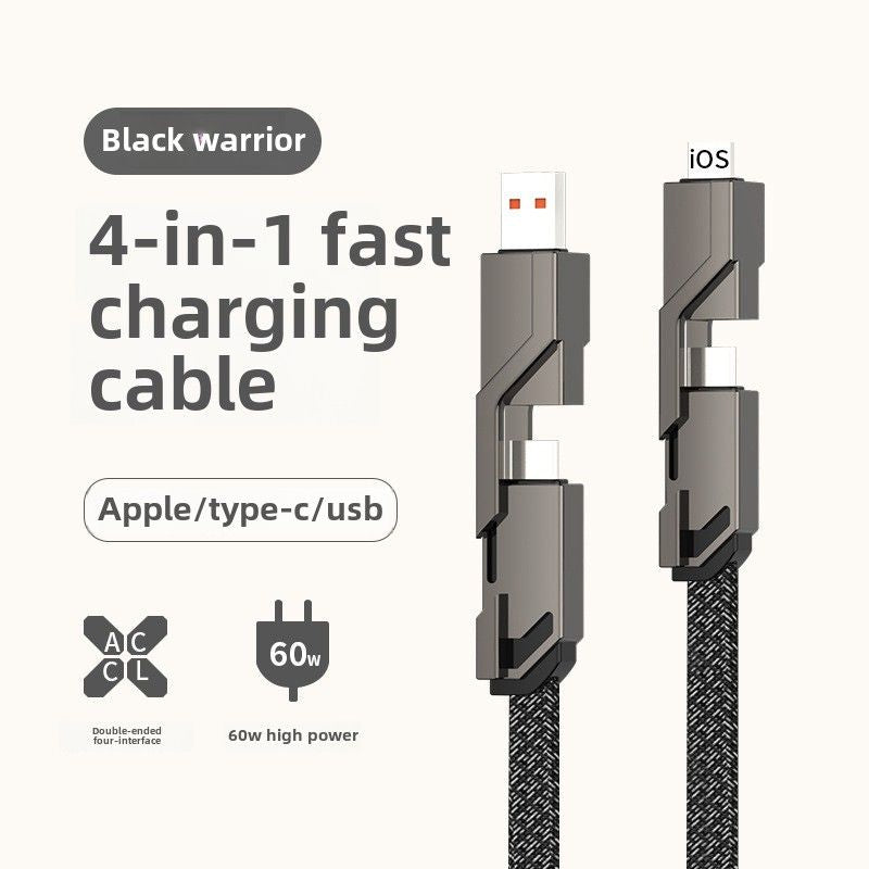 Four-in-One Data Cable Two-Drag Two PD Fast Charge 100W Dual-Use Type-c to Lighting Dual USB