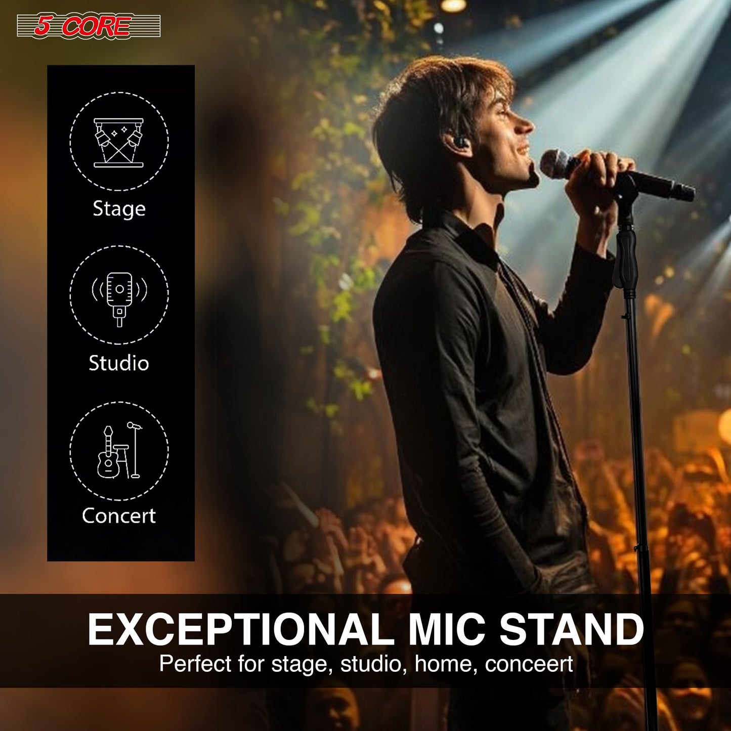 5Core Universal Microphone Stand Height Adjustable 35 to 57" Round Base w/ Hand Clutch Floor Mic Holder Metal Build - MS RBL HND CLCH