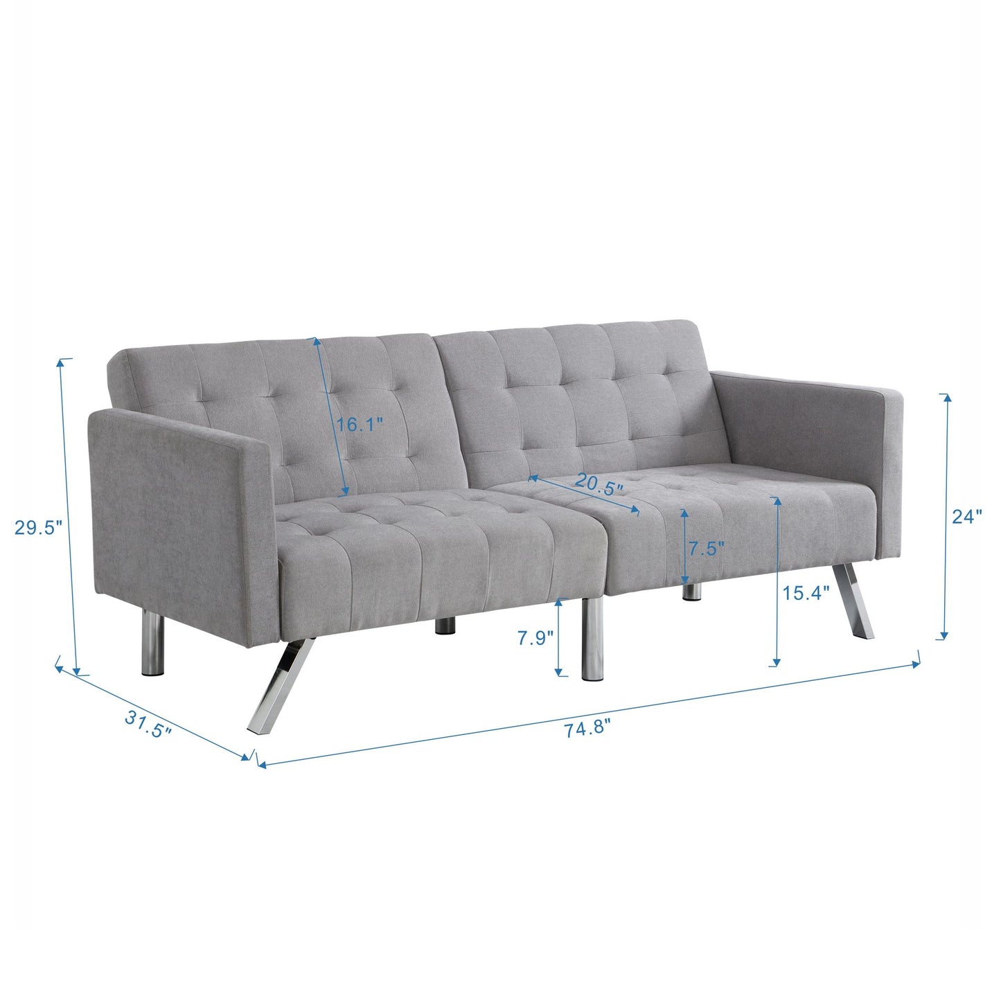 Sofa Bed Convertible Folding Light Grey Lounge Couch Loveseat Sleeper Sofa Armrests Living Room Bedroom Apartment Reading Room