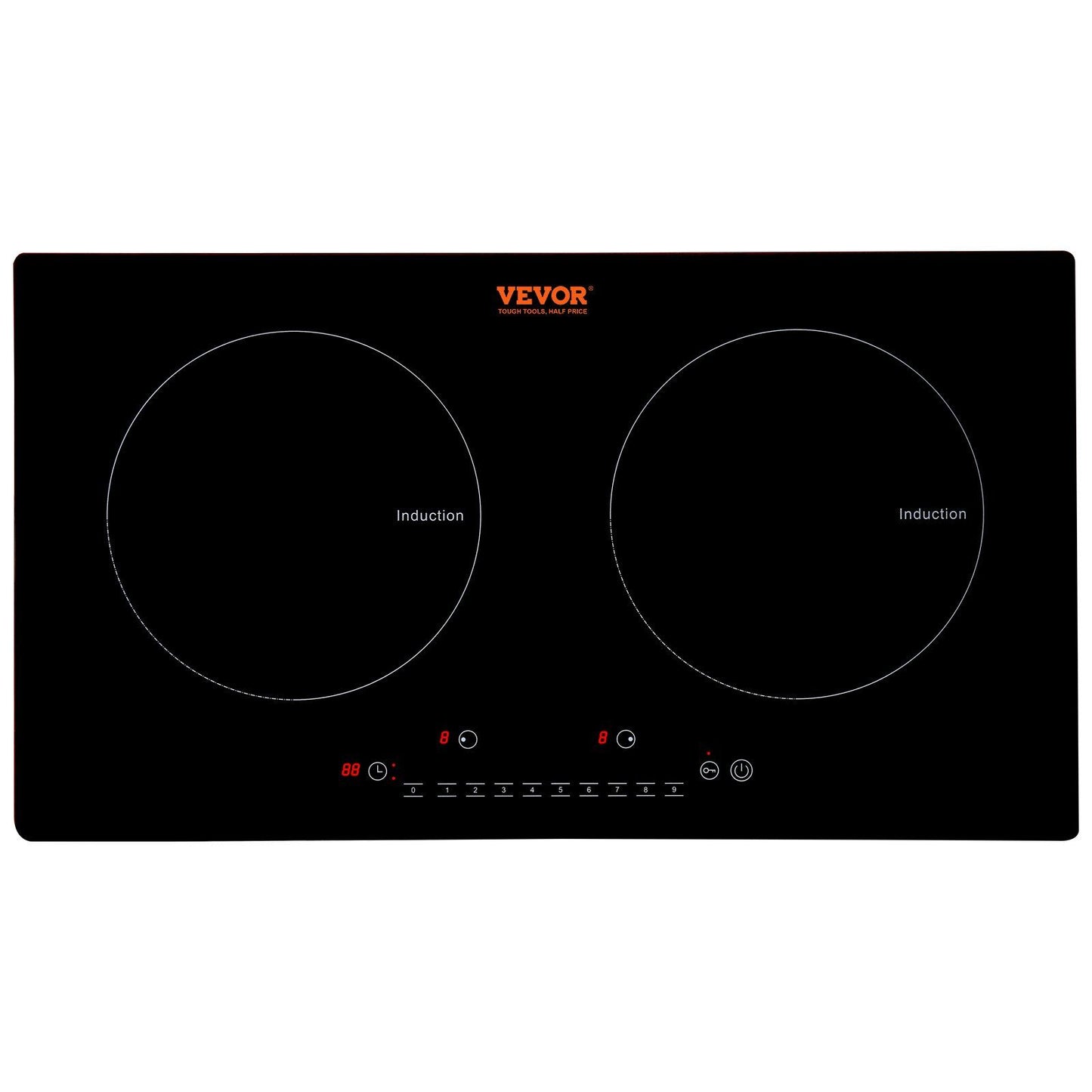 VEVOR Electric Cooktop, 2 Burners, 24'' Induction Stove Top, Built-in Magnetic Cooktop 1800W, 9 Heating Level Multifunctional Burner, LED Touch Screen w/ Child Lock & Over-Temperature Protection