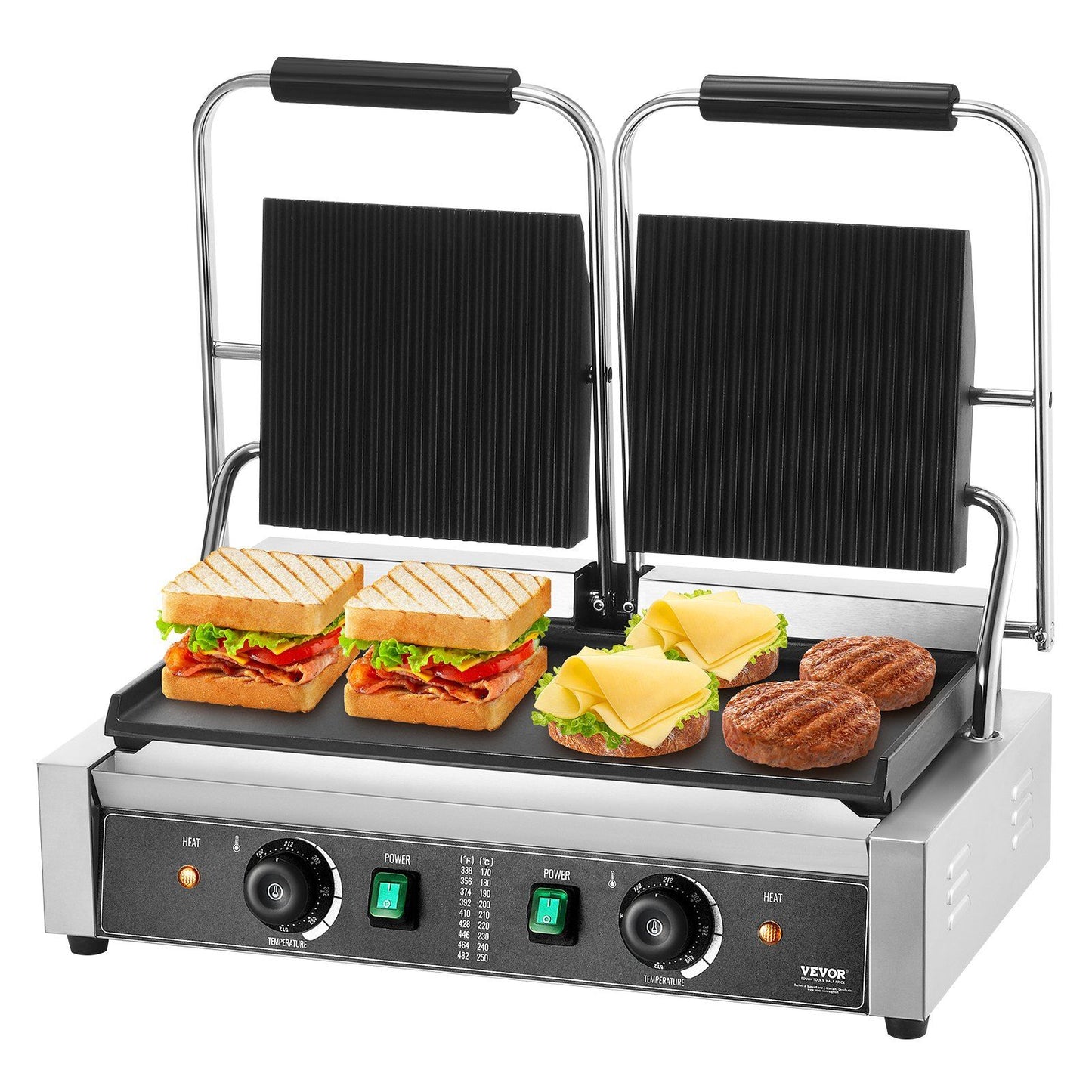 VEVOR Commercial Panini Press Grill Electric Sandwich Maker Griddle Plate 19"x9"