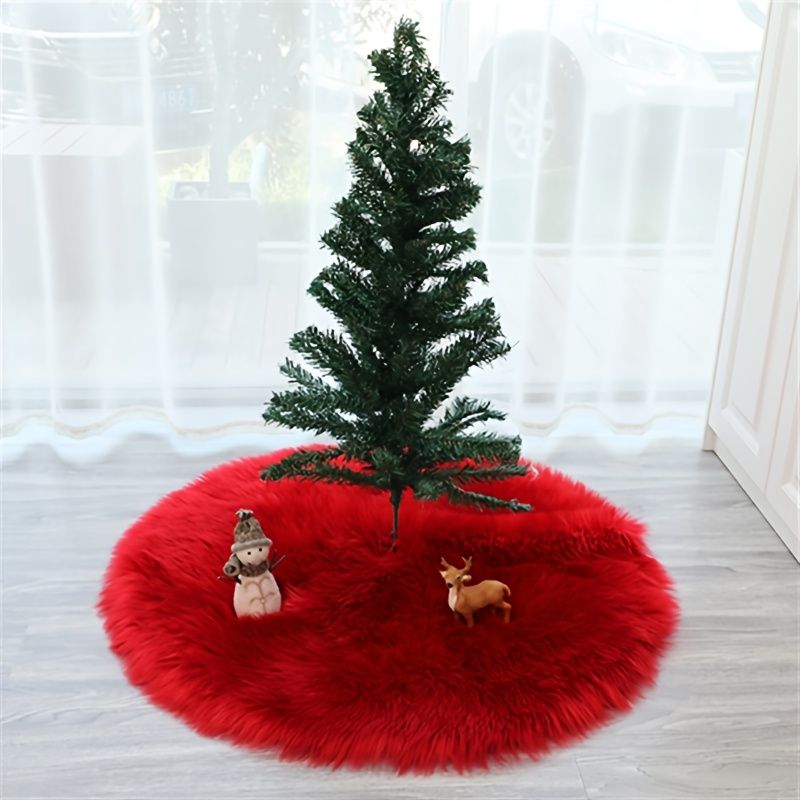 1pc Snow White Faux Fur Christmas Tree Skirt - Festive Holiday Decorations for Home and Party