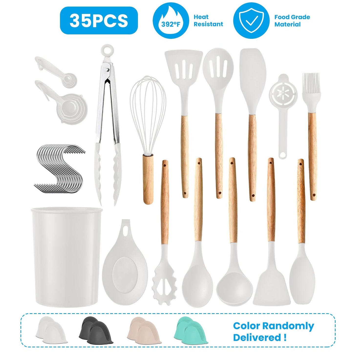 35Pcs Kitchen Cooking Utensils Set Spatula Set Baking Utensil Set Kitchen Accessories Necessities with Holder Egg Whisk Separator Tong Turner Spoons Cups