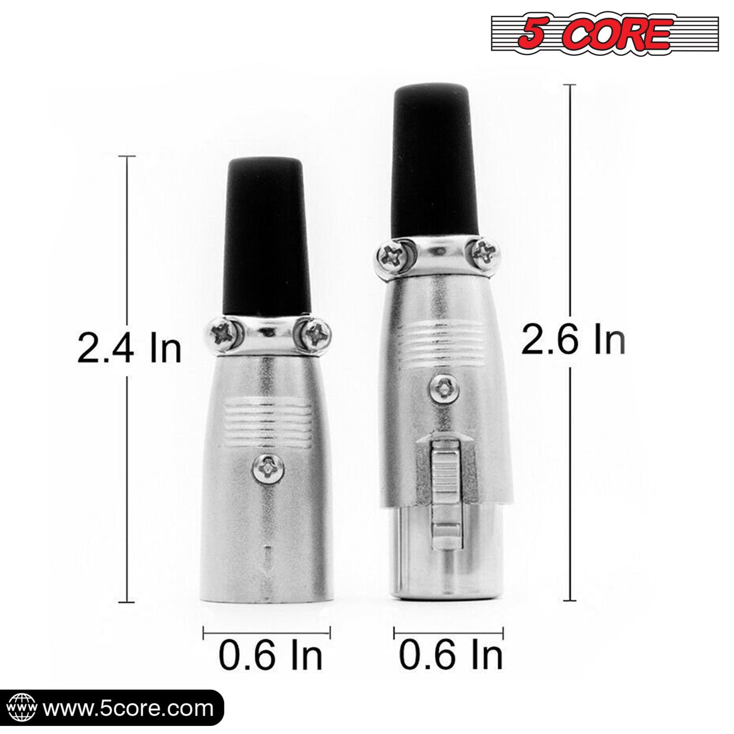 5 CORE XLR Connector Male Female to 1/4 Audio Jack 3 Pin Secure Microphone Plug with Locking Ends - XLR