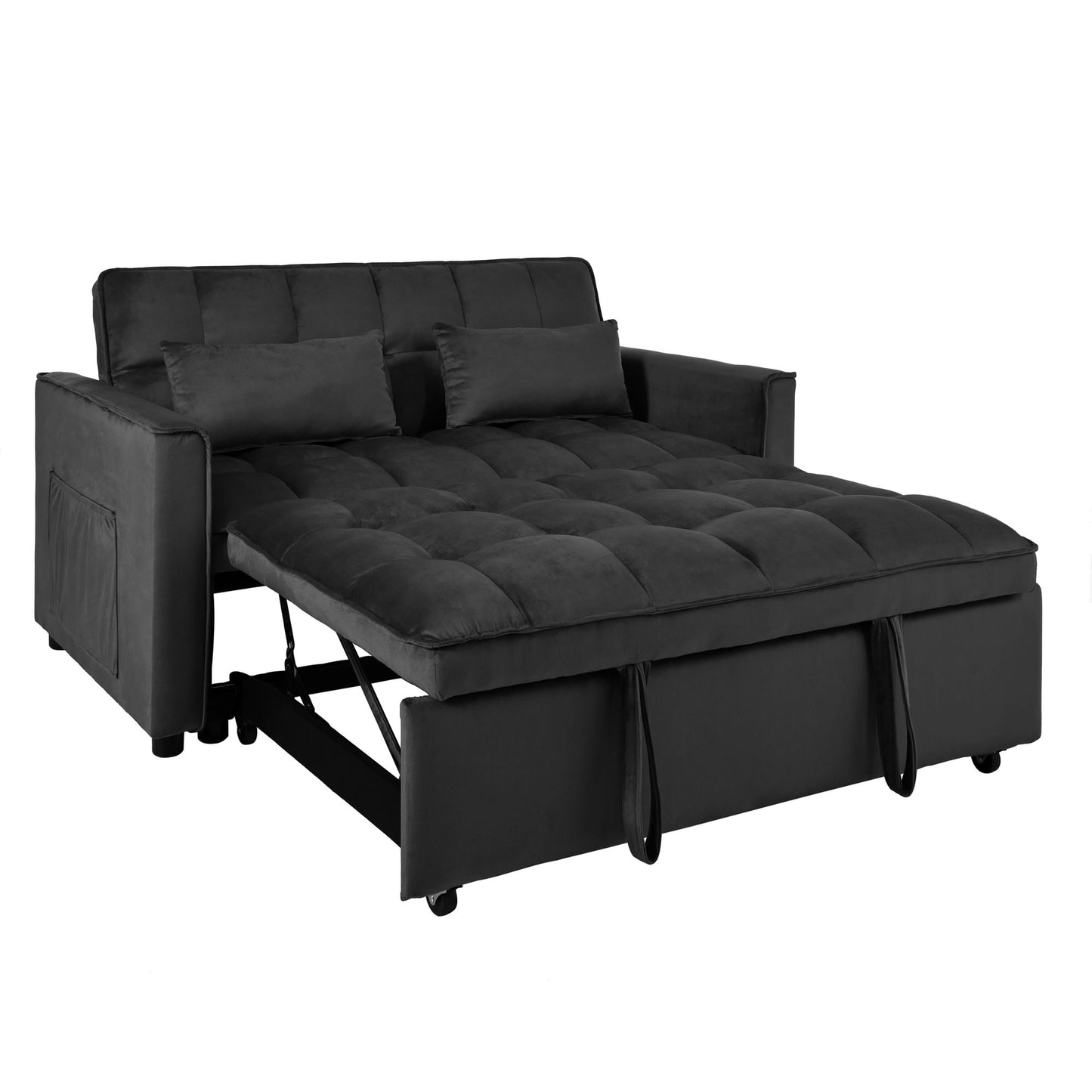 Convertible Sofa Bed,3-in-1 Pull Out Couch Bed with Reclining Backrest and Pillows,Sofa Bed Chair Full Convertible Sleeper Loveseat for Living Room, Home or Office(Black)