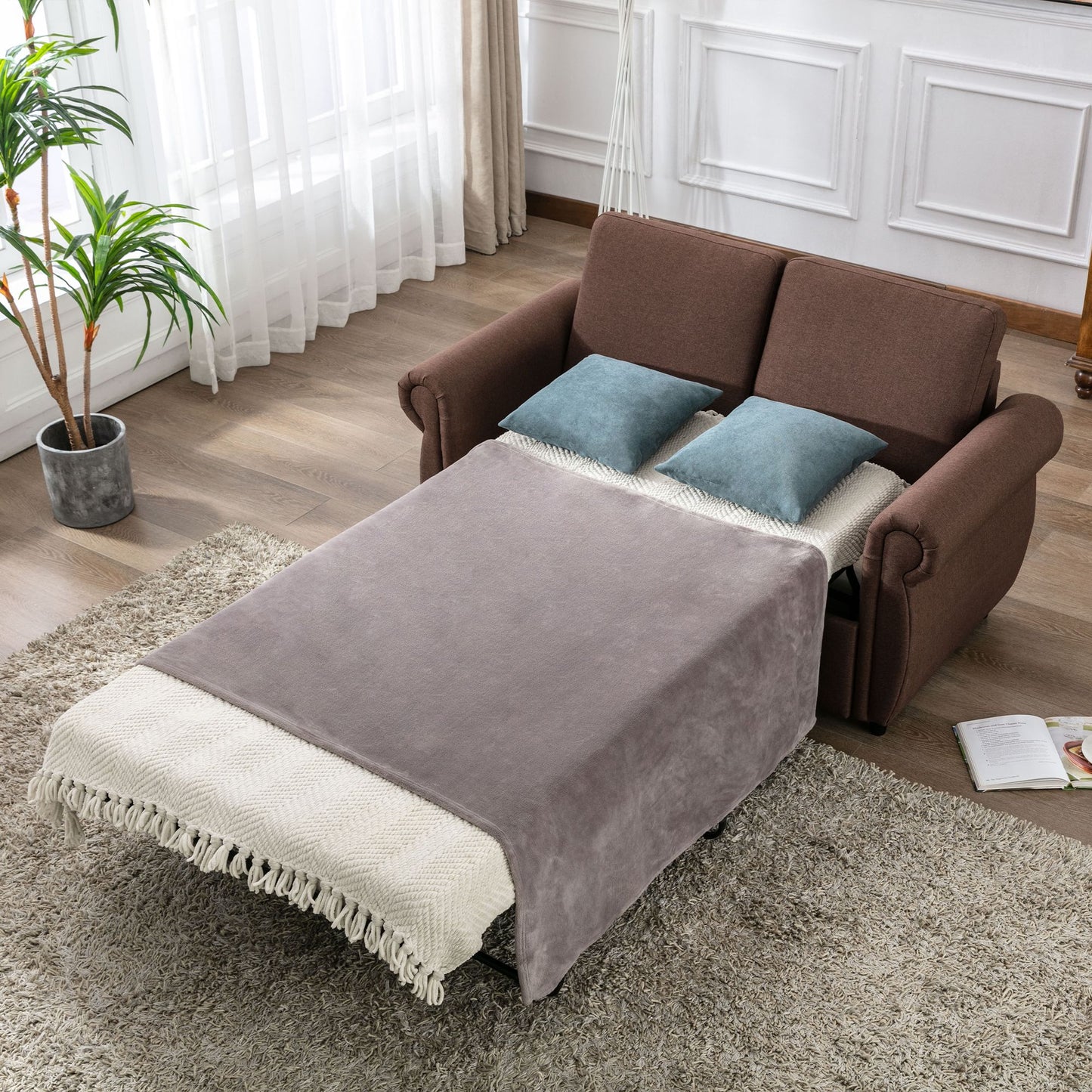 57.5" Orisfur Pull Out Sofa Bed Loveseat Sleeper with Twin Size Memory Mattress for Living Room Spaces