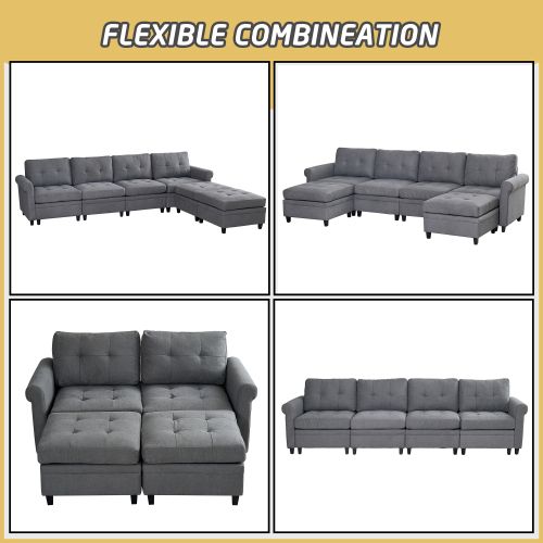 U Shaped Sectional Couch Convertible Sectional Couch with Double Chaise 6 Seat Sectional Sofa for Living Room