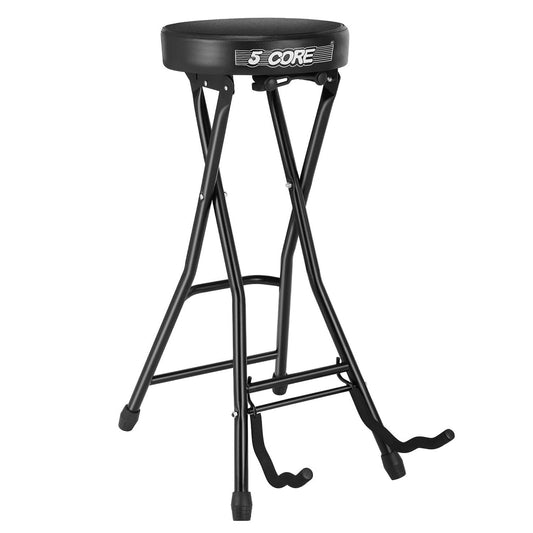 5 CORE Guitar Stool Seat Thick Cushioned Portable Durable Guitars Chair with Padded Holder Stand for Musicians - GSTOOL BLK