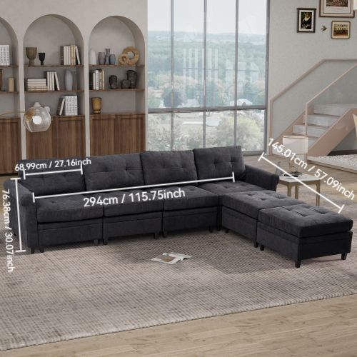 U Shaped Sectional Couch Convertible Sectional Couch with Double Chaise 6 Seat Sectional Sofa for Living Room