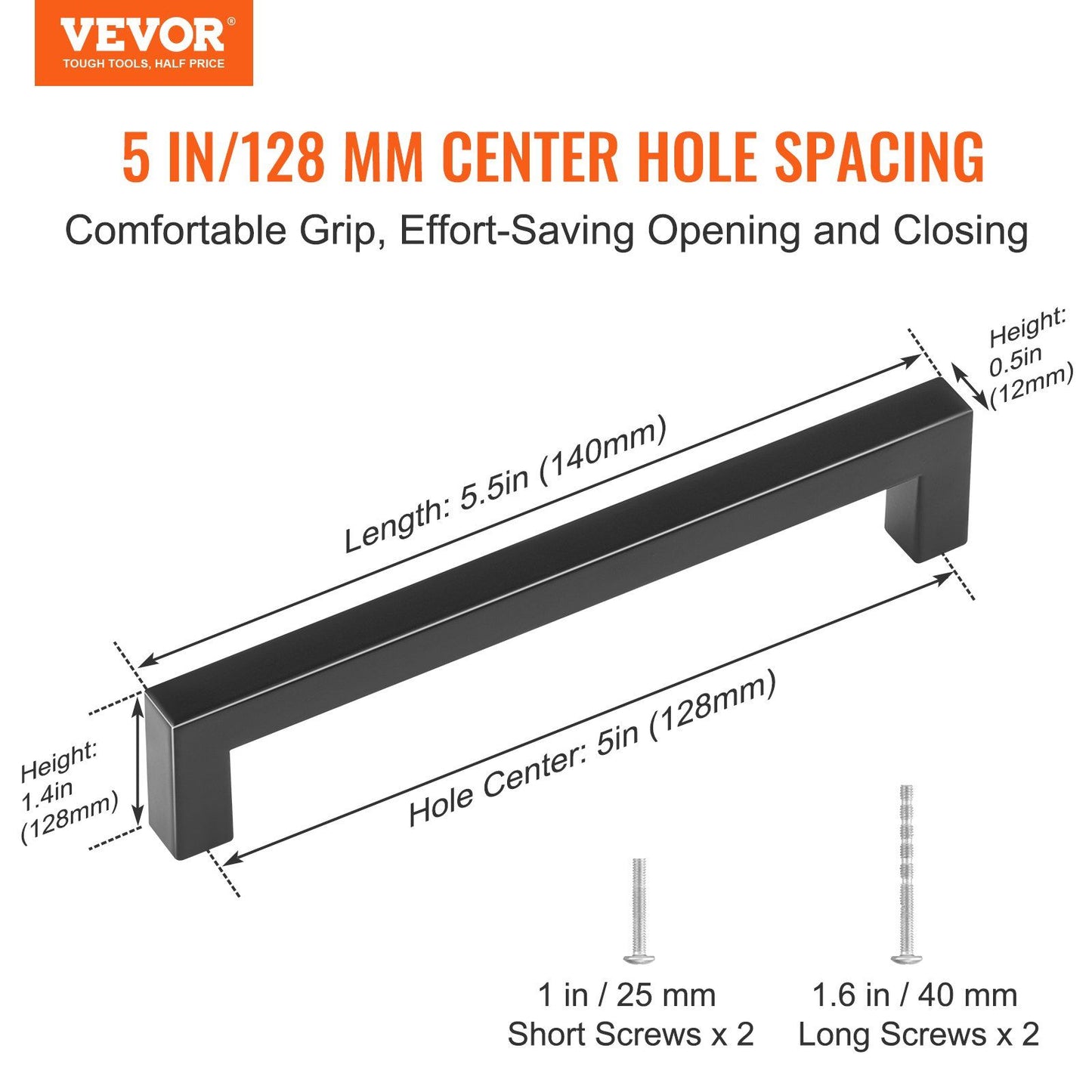 VEVOR 10 Pack Cabinet Pulls, 5.03in / 128mm Center to Center Slim Square Kitchen Cabinet Drawer, Stainless Steel Modern Kitchen Cupboard Door Handles for Kitchen Bathroom Bar Hardware Matte Black