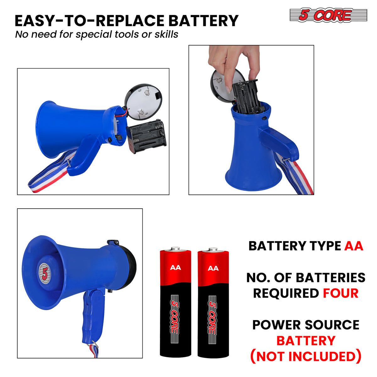 5 Core Megaphone Bullhorn Speaker 15W Mini Battery Power Bull horn w Siren 400 Yard Range - HW 1