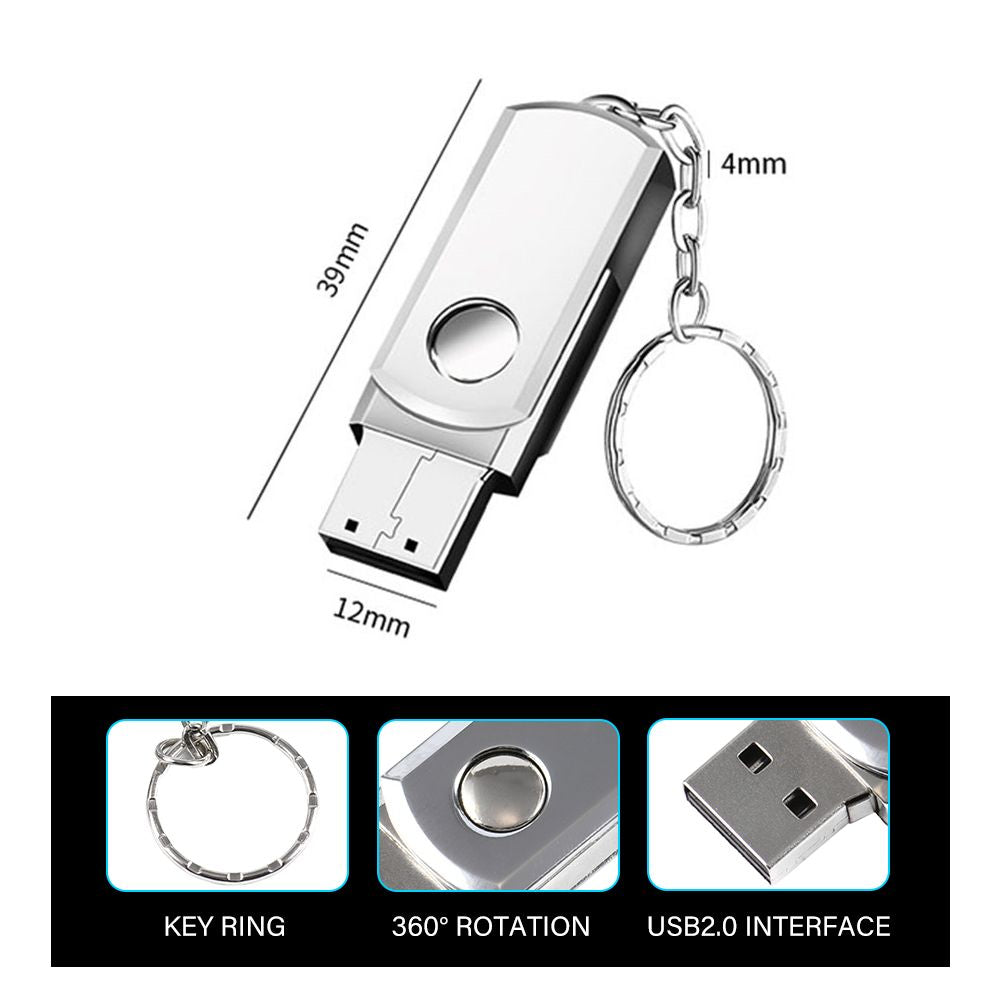 Rotatable Metal USB 2.0 Flash Drives 64GB Free Key Chain Pen Drive Silver Memory Stick Waterproof Storage Devices For Laptop