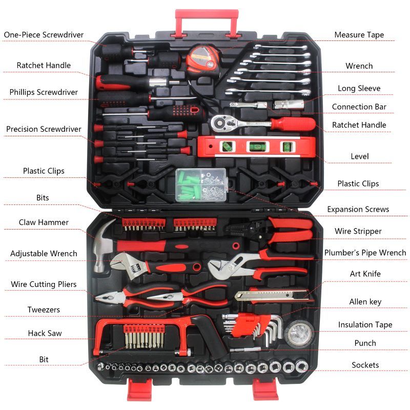 Household Essential Daily Repair Hand Tool Box with Toolset 238Pcs