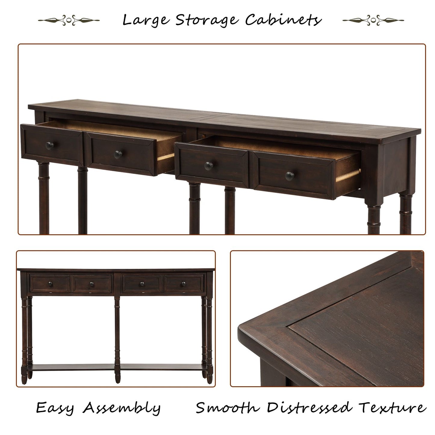 Console Table Sofa Table Easy Assembly with Two Storage Drawers and Bottom Shelf for Living Room,Entryway