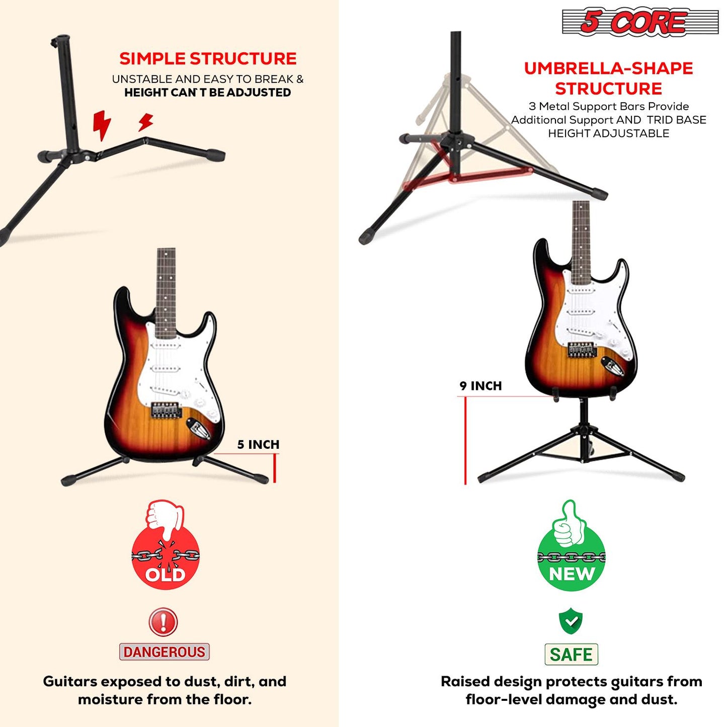 5 Core Metal Guitar Stand for Acoustic Classic Electric Guitar Detachable Musical Instrument Stand (3 Guitar Holders) - GSH 3N1