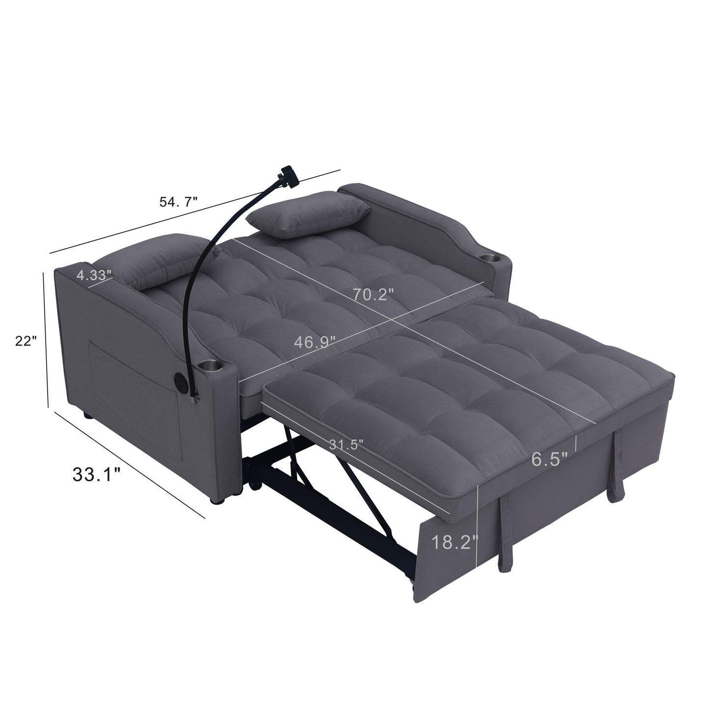 Modern Velvet Loveseat Futon Sofa Couch w/Pullout Bed,Small Love Seat Lounge Sofa with adjustable Reclining Backrest,Toss Pillows, Pockets,Furniture for Living Room,3 in 1 Convertible Sleeper Sofa Bed