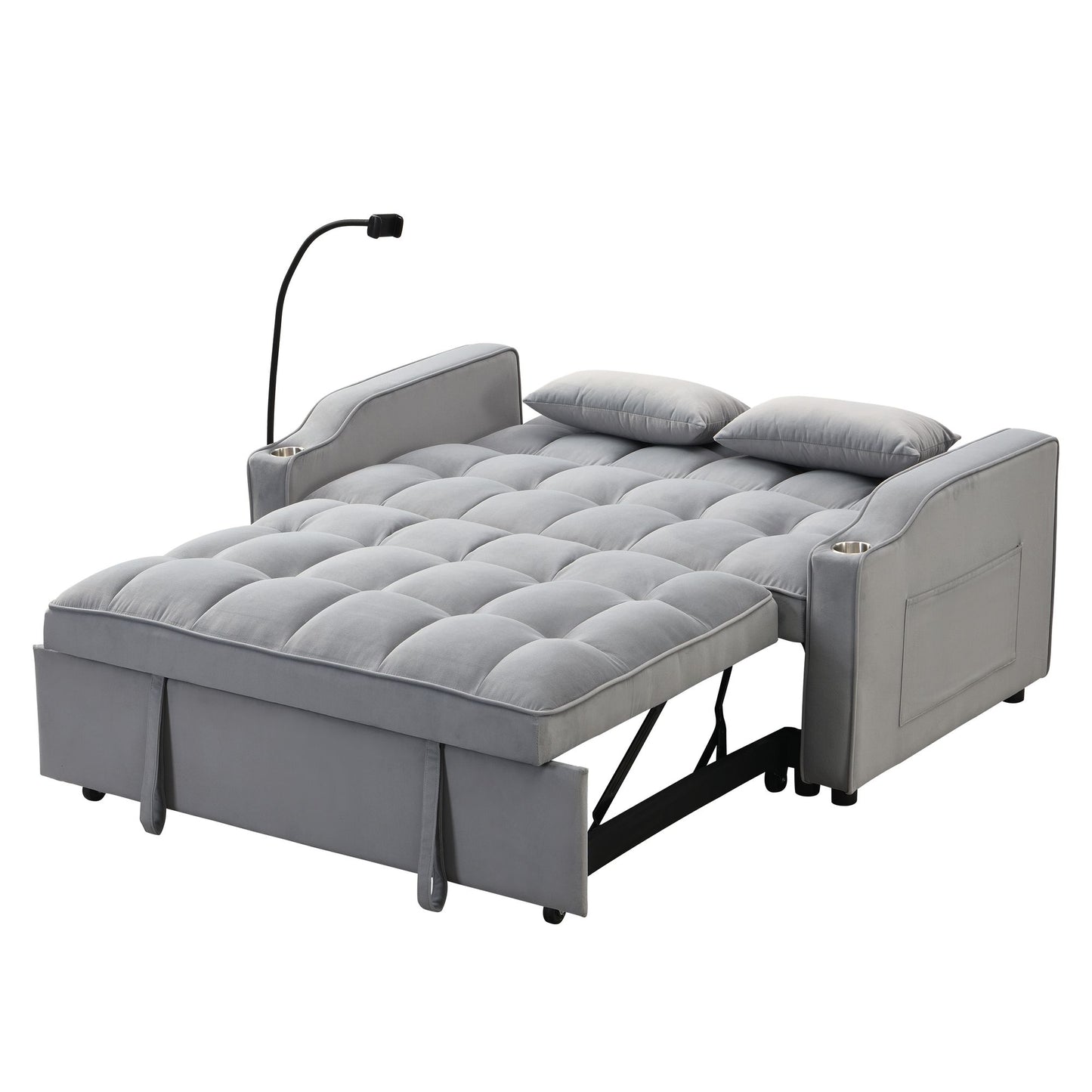 Modern Velvet Loveseat Futon Sofa Couch w/Pullout Bed,Small Love Seat Lounge Sofa with adjustable Reclining Backrest,Toss Pillows, Pockets,Furniture for Living Room,3 in 1 Convertible Sleeper Sofa Bed