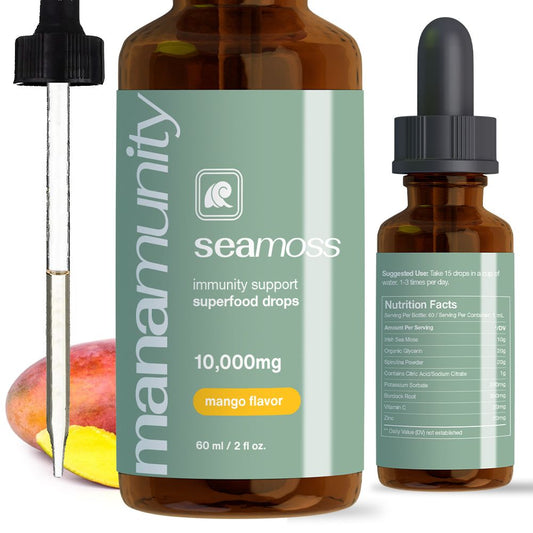 Sea Moss Liquid Drops 10,000 mg Organic Irish Sea Moss Gel with 350 mg Burdock Root Supplement & 20,000 mg Spirulina Immune Support, Joint & Thyroid Support - Vegan