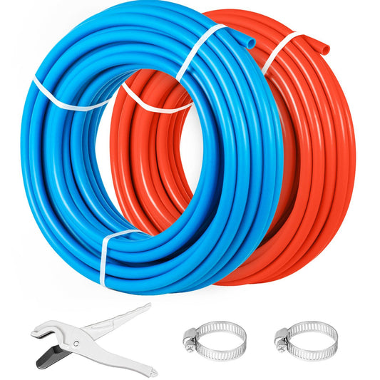 VEVOR PEX Tubing Pipe 2 Rolls of 1/2 Inch X 100 Feet PEX Tubing Non Oxygen Barrier Radiant Floor PEX Pipe Radiant Heat Floor Heating Plumbing Cold and Hot Water Tubing