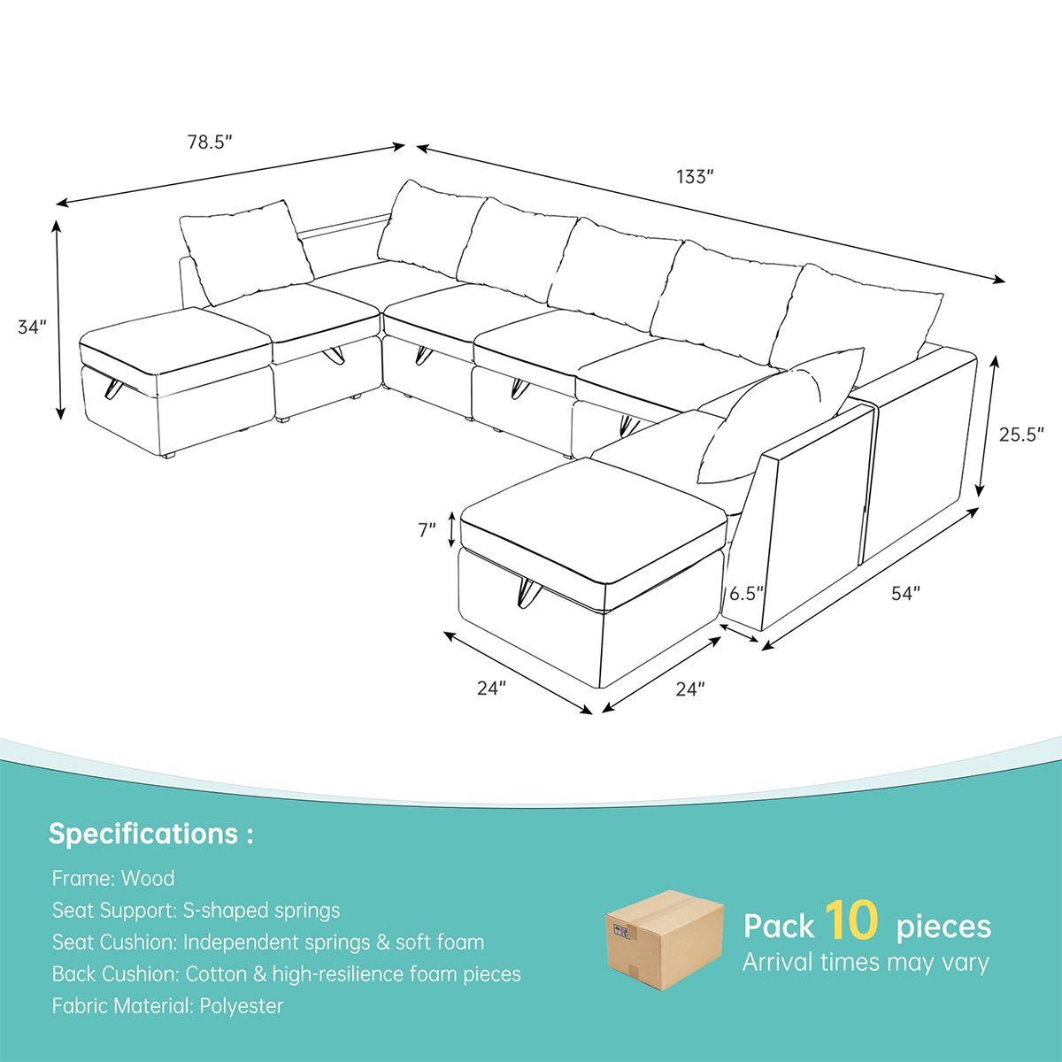 Livelylodge Modern L-Shaped Modular Sectional Sofa, Polyester Upholstery with Sturdy Wooden Frame, Comfortable Couch for Living Room or Office, Space-Saving Design 109''L x 78''W x 34''H