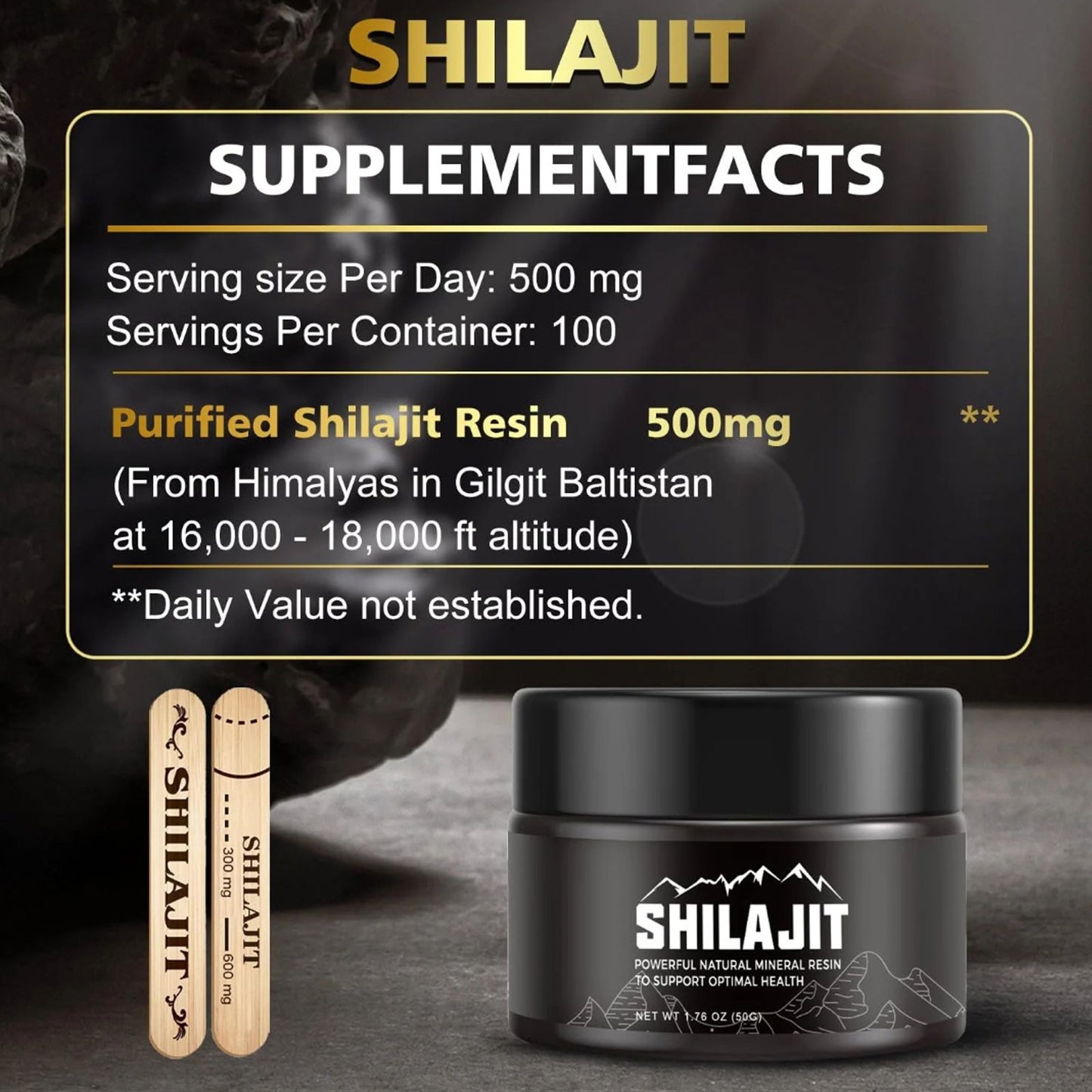 Shilajit Resin with Fulvic Acid & Trace Minerals,Support Metabolism & Immune System - 100 Serving / 50g Healthcare Dietary Fitness  Natural Edible