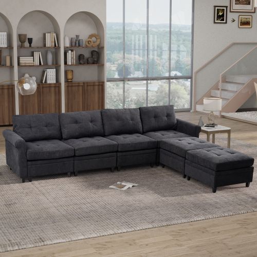 U Shaped Sectional Couch Convertible Sectional Couch with Double Chaise 6 Seat Sectional Sofa for Living Room