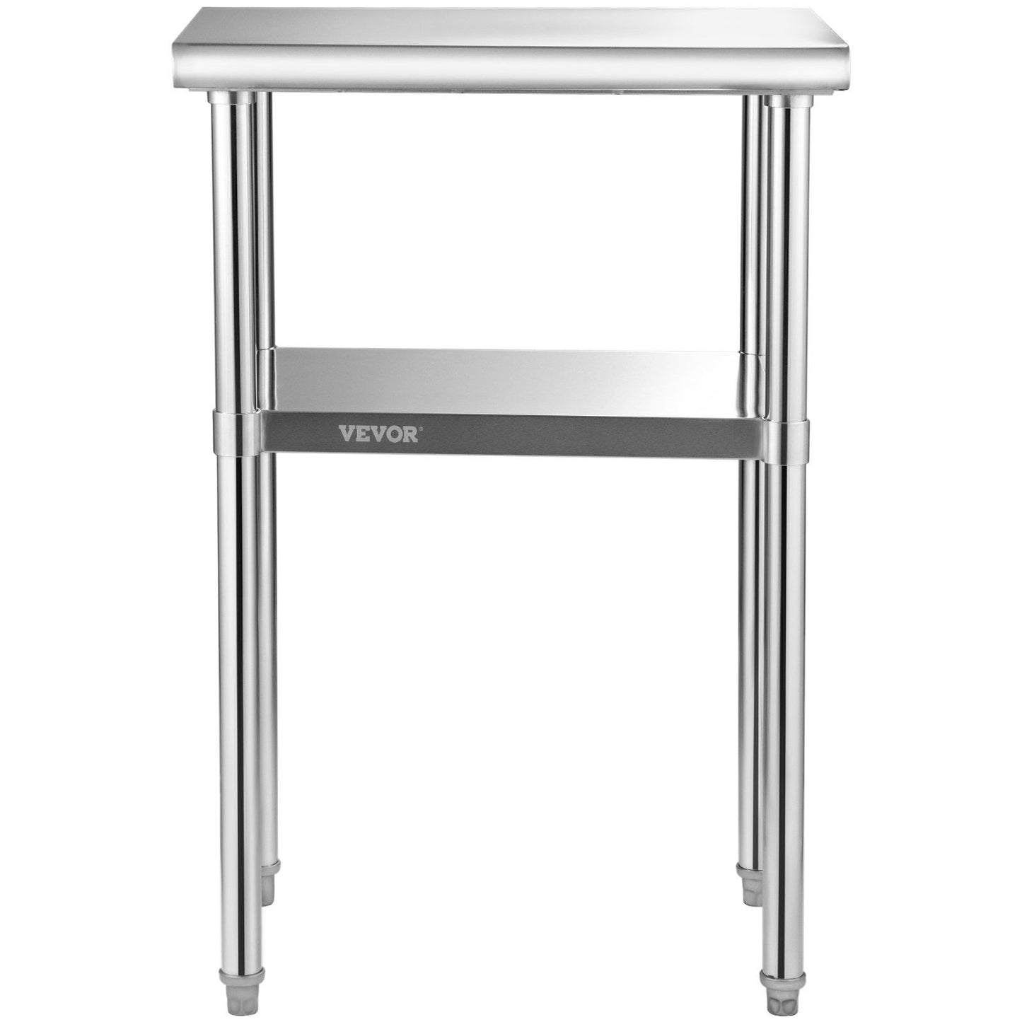 VEVOR Stainless Steel Prep Table, 24 x 18 x 36 Inch, 600lbs Load Capacity Heavy Duty Metal Worktable with Adjustable Undershelf & Feet, Commercial Workstation for Kitchen Restaurant Garage Backyard