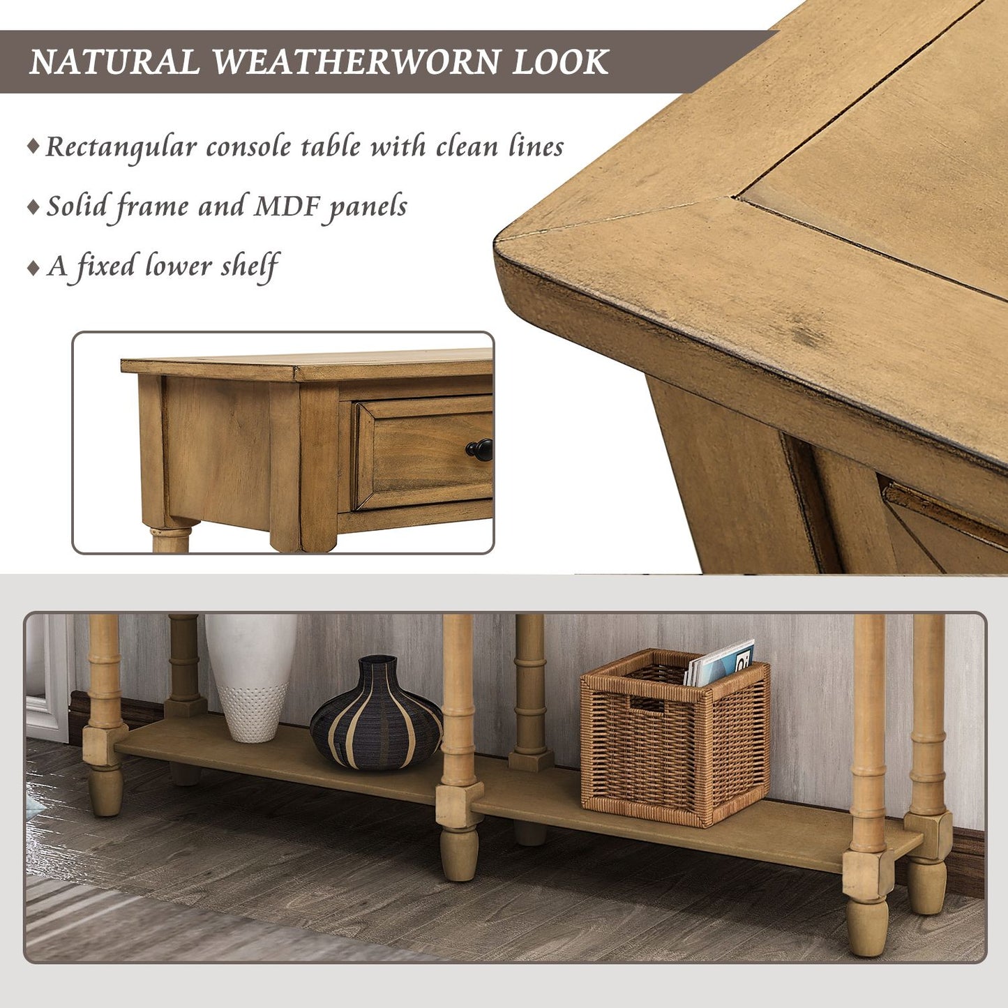 Console Table Sofa Table Easy Assembly with Two Storage Drawers and Bottom Shelf for Living Room,Entryway