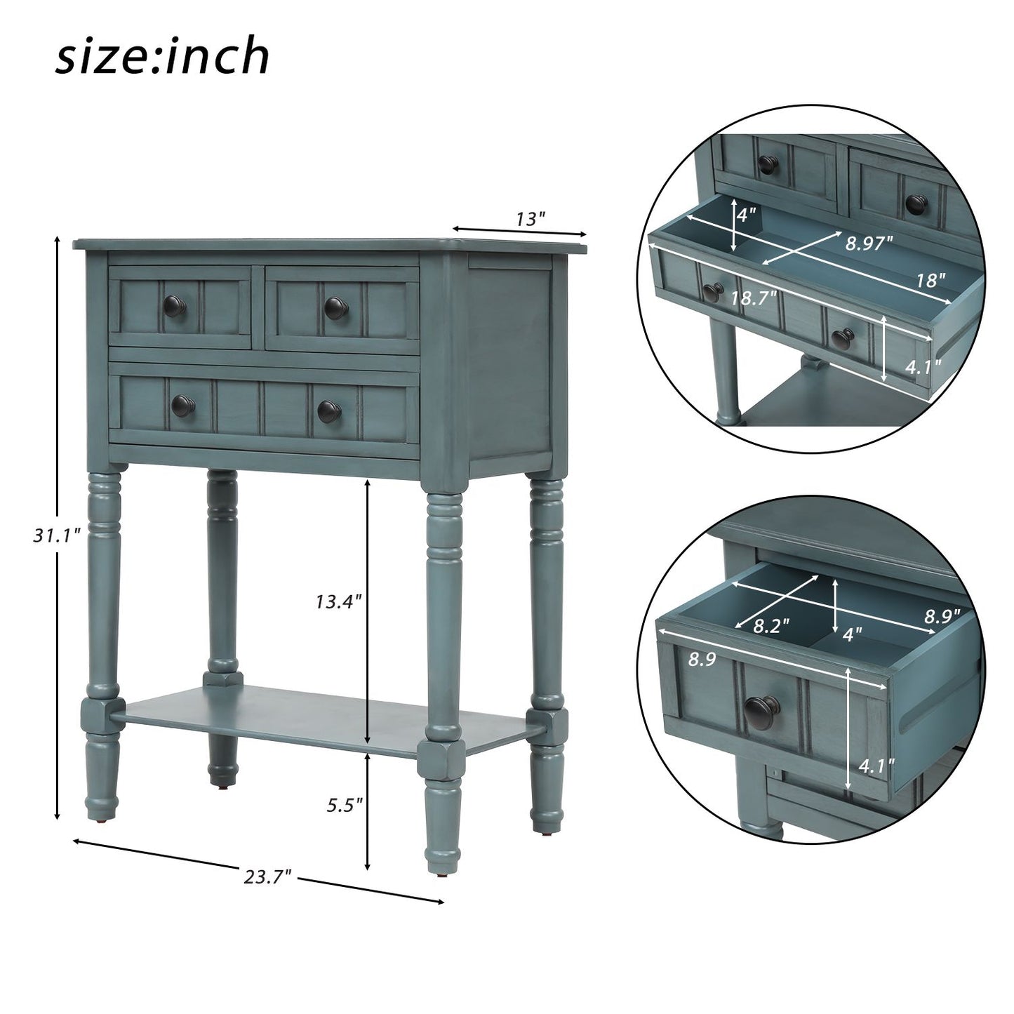 Narrow Console Table, Slim Sofa Table with Three Storage Drawers and Bottom Shelf for Living Room, Easy Assembly