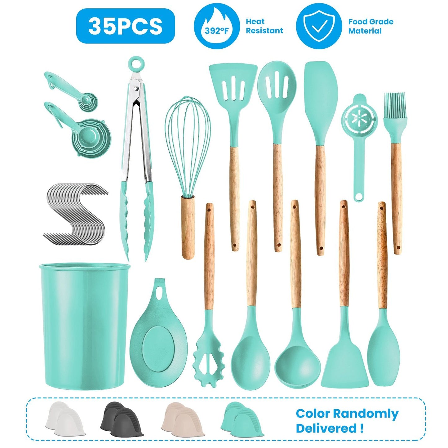 35Pcs Kitchen Cooking Utensils Set Spatula Set Baking Utensil Set Kitchen Accessories Necessities with Holder Egg Whisk Separator Tong Turner Spoons Cups