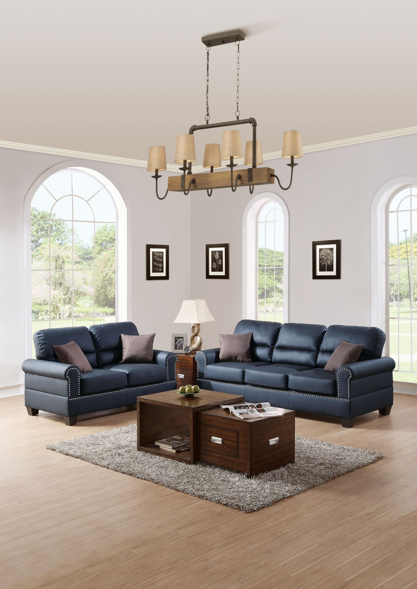 Black Bonded Leather 2pc Sofa Set Sofa And Loveseat Living Room Furniture