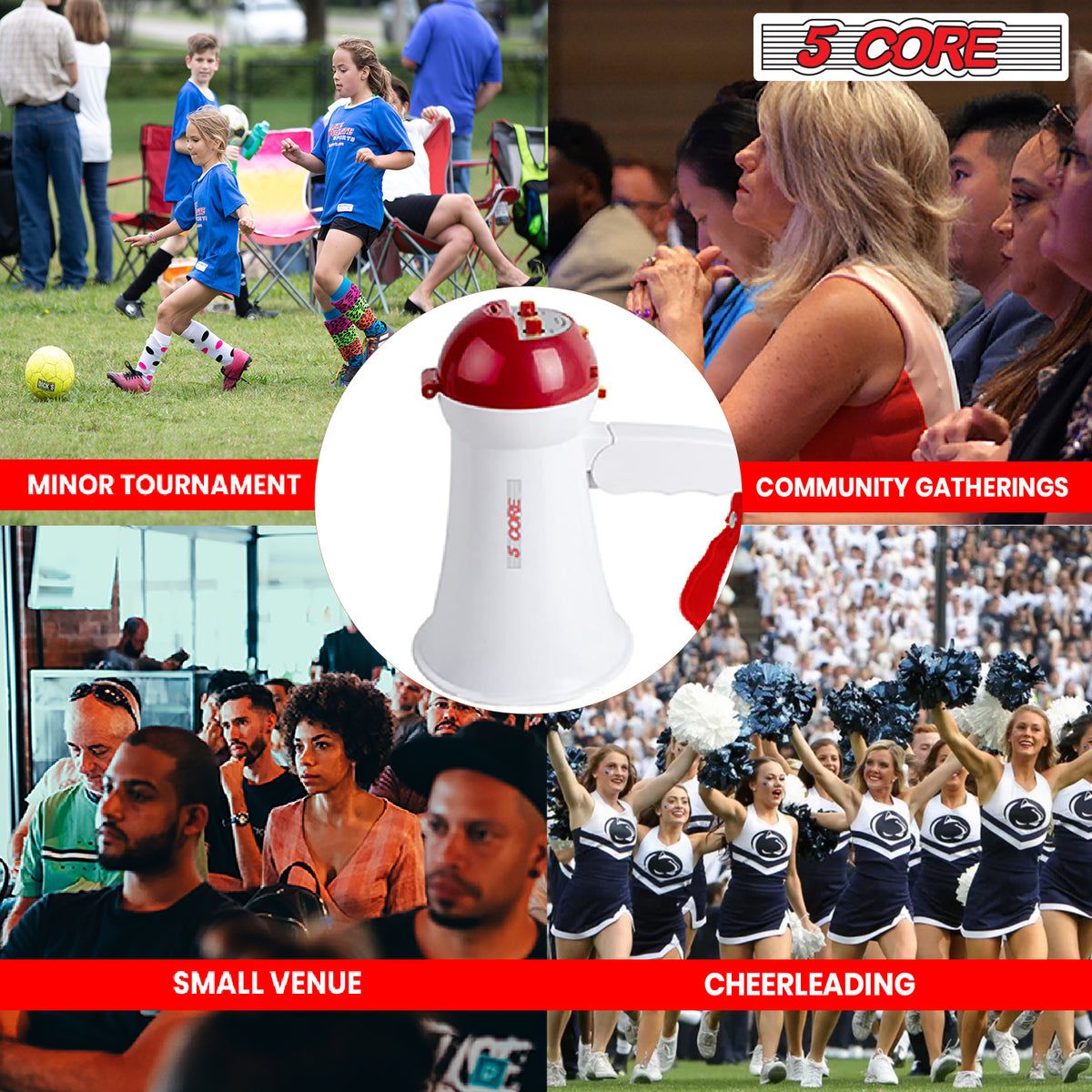 5 Core Megaphone Bullhorn Speaker 15W Mini Battery Power Bull horn w Siren 400 Yard Range - HW 1