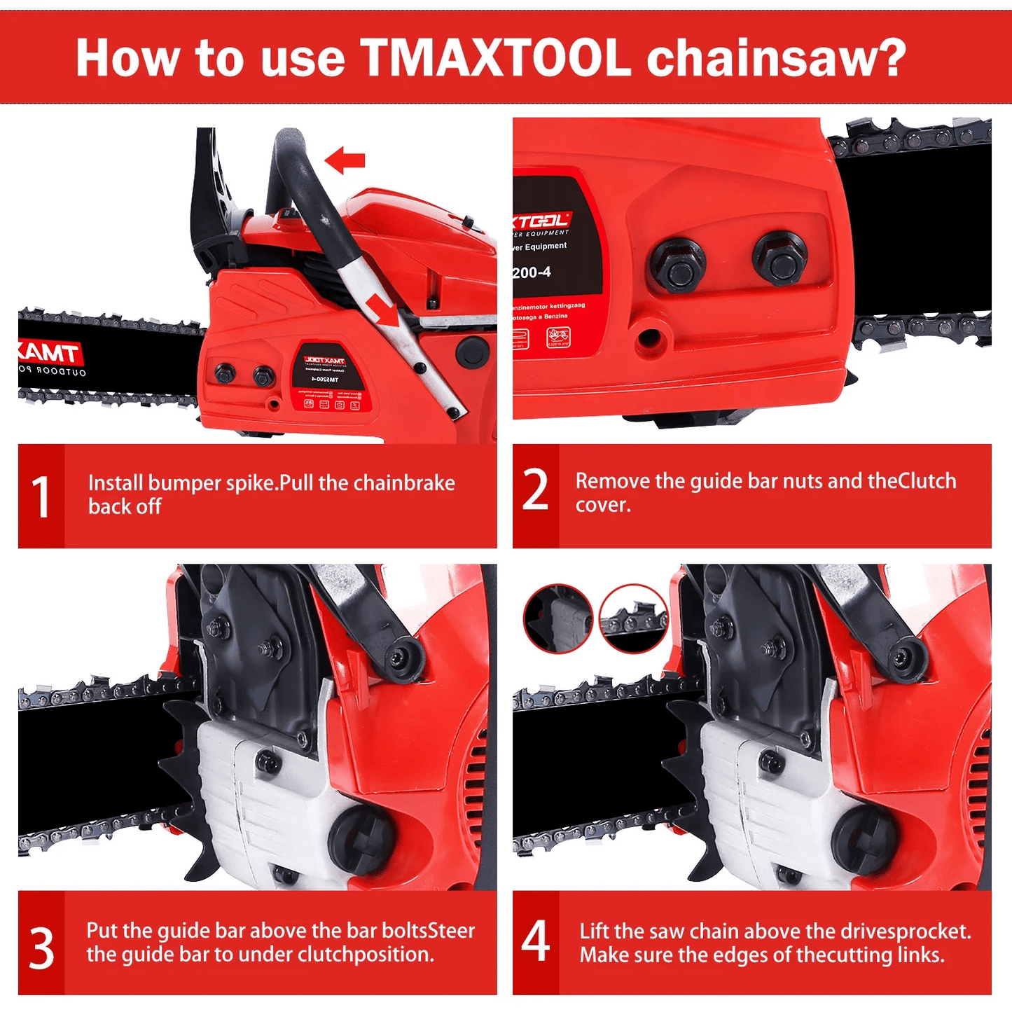 TMAXTOOL 62cc Powerful 20 inch Gas Chainsaw with 2 Stroke - Perfect for Pruning, Limbing, and Sawmill Operations-Red