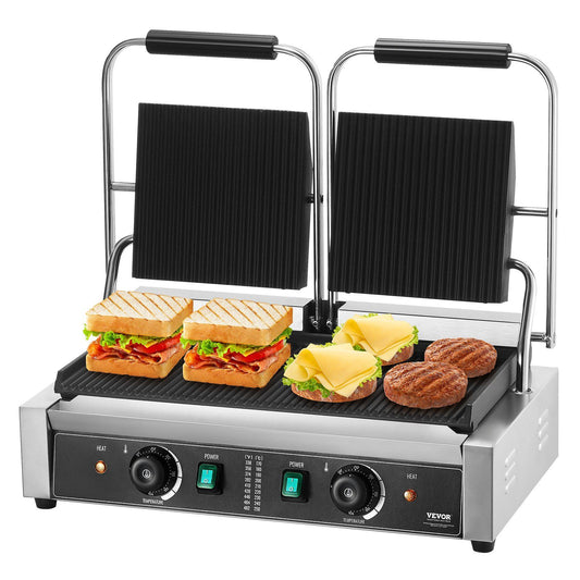 VEVOR Commercial Panini Press Grill Electric Sandwich Maker Griddle Plate 19"x9"