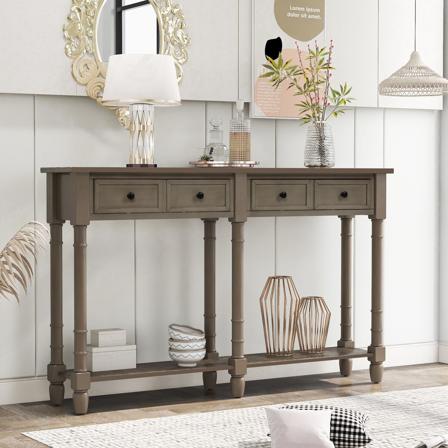 Console Table Sofa Table Easy Assembly with Two Storage Drawers and Bottom Shelf for Living Room,Entryway