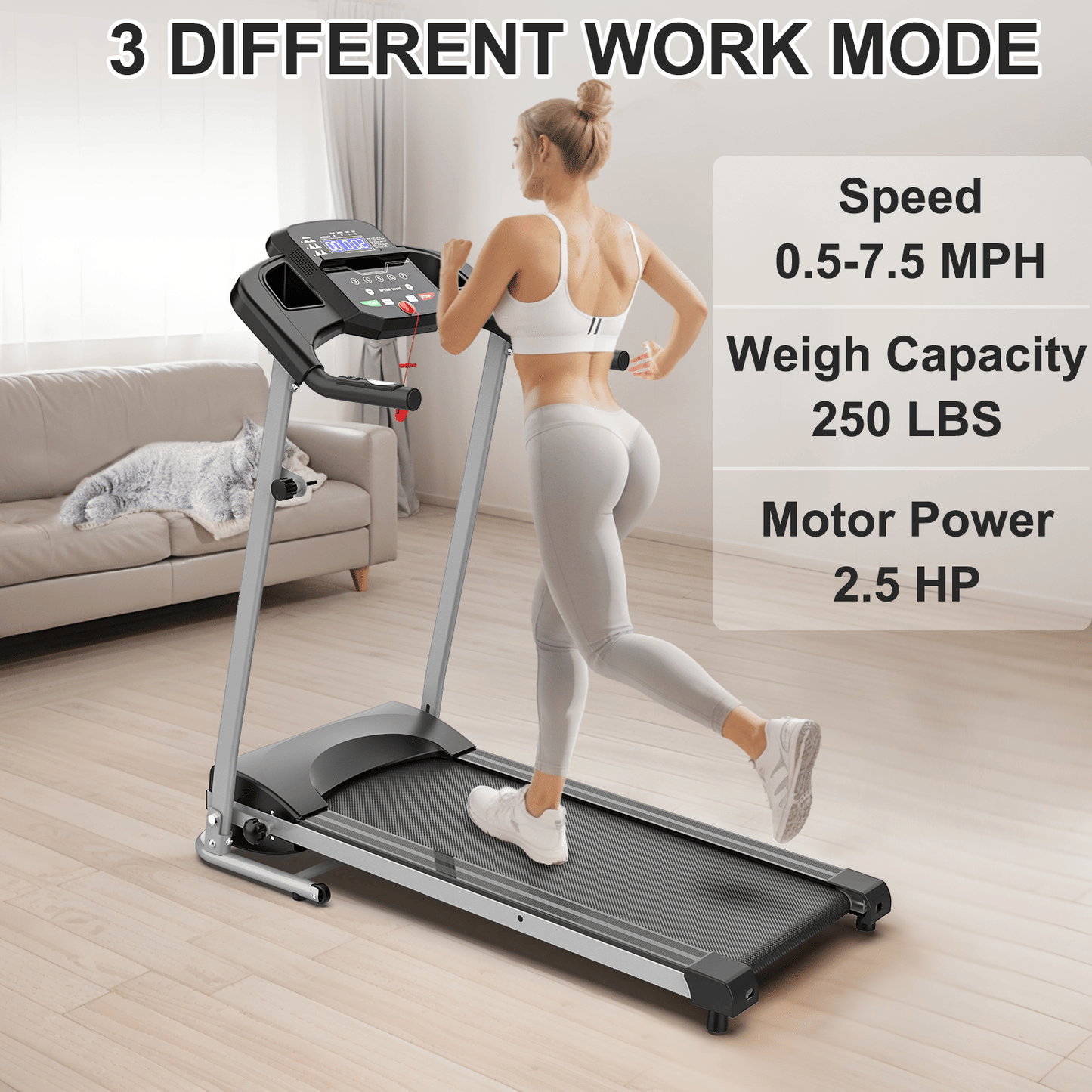 OBENSKY Foldable Treadmill for Home, 2.5HP Folding Running Jogging Walking Fitness Machine, 7.5 MPH, 250 lbs Capacity With 12 Preset Programs