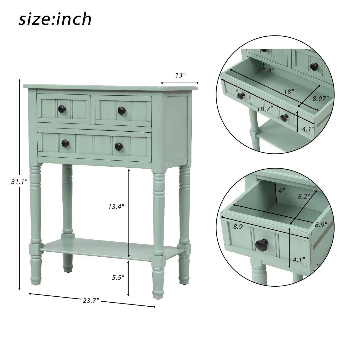 Narrow Console Table, Slim Sofa Table with Three Storage Drawers and Bottom Shelf for Living Room, Easy Assembly