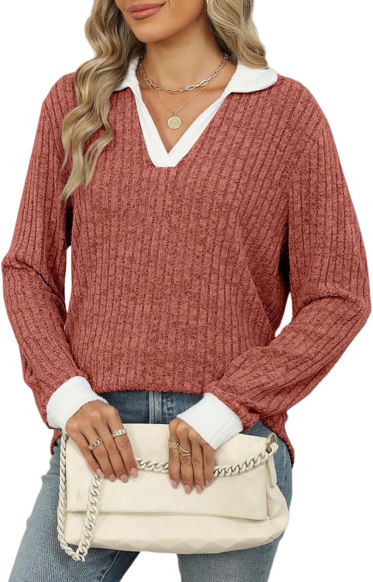 Womens Long Sleeve Shirts Fashion Fall Tops Blouses Sweater Dressy Business Casual Outfits