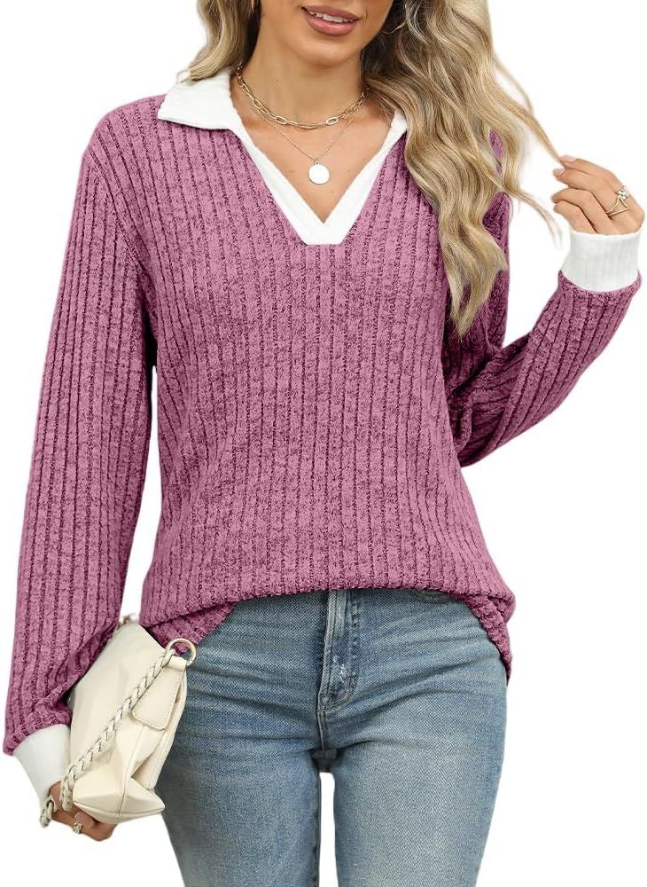 Womens Long Sleeve Shirts Fashion Fall Tops Blouses Sweater Dressy Business Casual Outfits