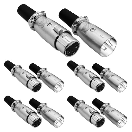 5 CORE XLR Connector Male Female to 1/4 Audio Jack 3 Pin Secure Microphone Plug with Locking Ends - XLR