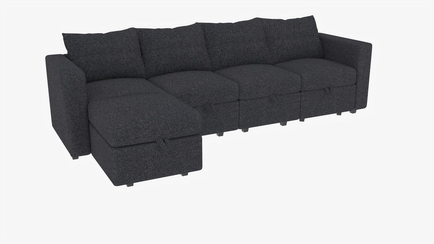 Modular 6-Piece Sectional Sofa – 109''L x 54.5''W x 34''H, Available in Beige, Black, and Gray, Versatile Sectional with Storage Ottoman for Living Room and Family Spaces