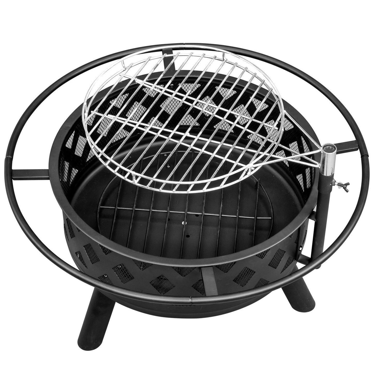 Home Food Equipment, Outdoor Fire Pit 30 Inch, 5 Piece Large Steel Barbecue Pat with Detachable Cooking Swivel Grill for Outdoor Backyard Campfire Patio