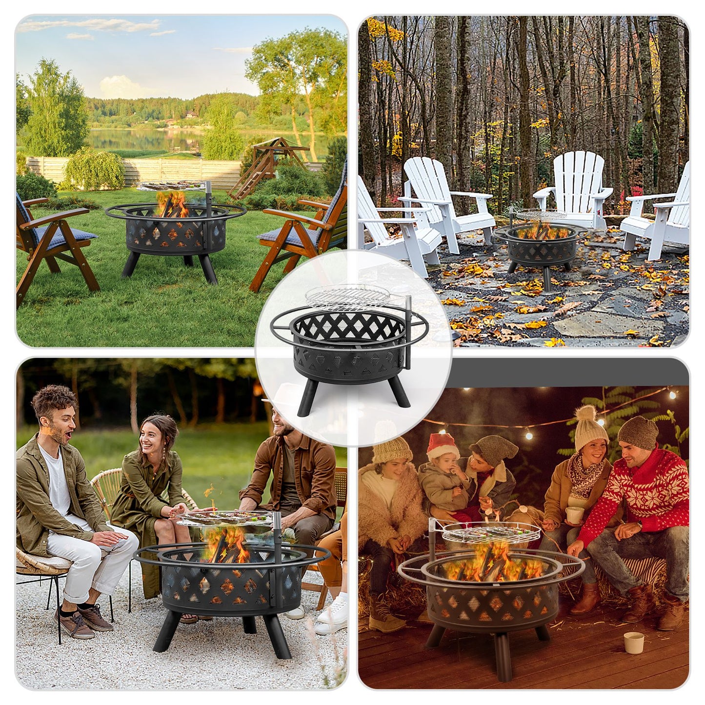 Home Food Equipment, Outdoor Fire Pit 30 Inch, 5 Piece Large Steel Barbecue Pat with Detachable Cooking Swivel Grill for Outdoor Backyard Campfire Patio