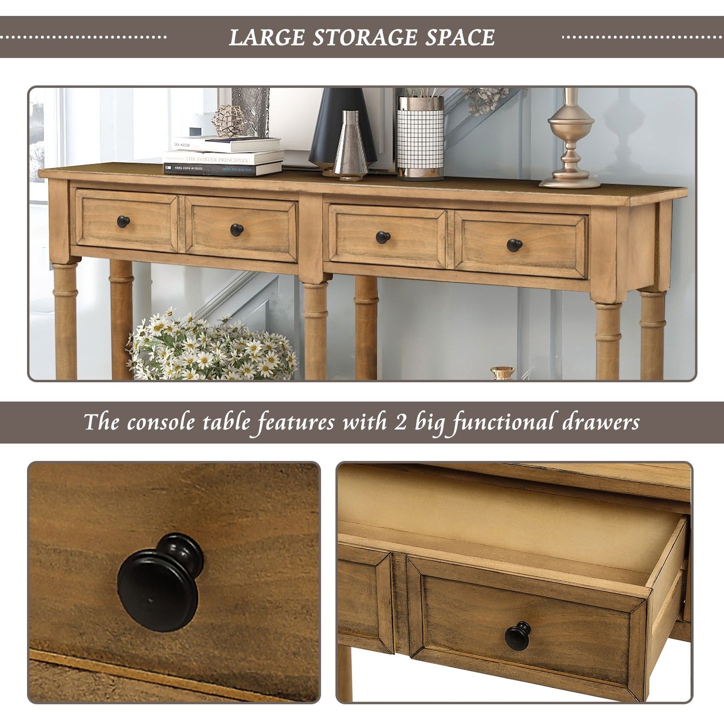 Console Table Sofa Table Easy Assembly with Two Storage Drawers and Bottom Shelf for Living Room,Entryway