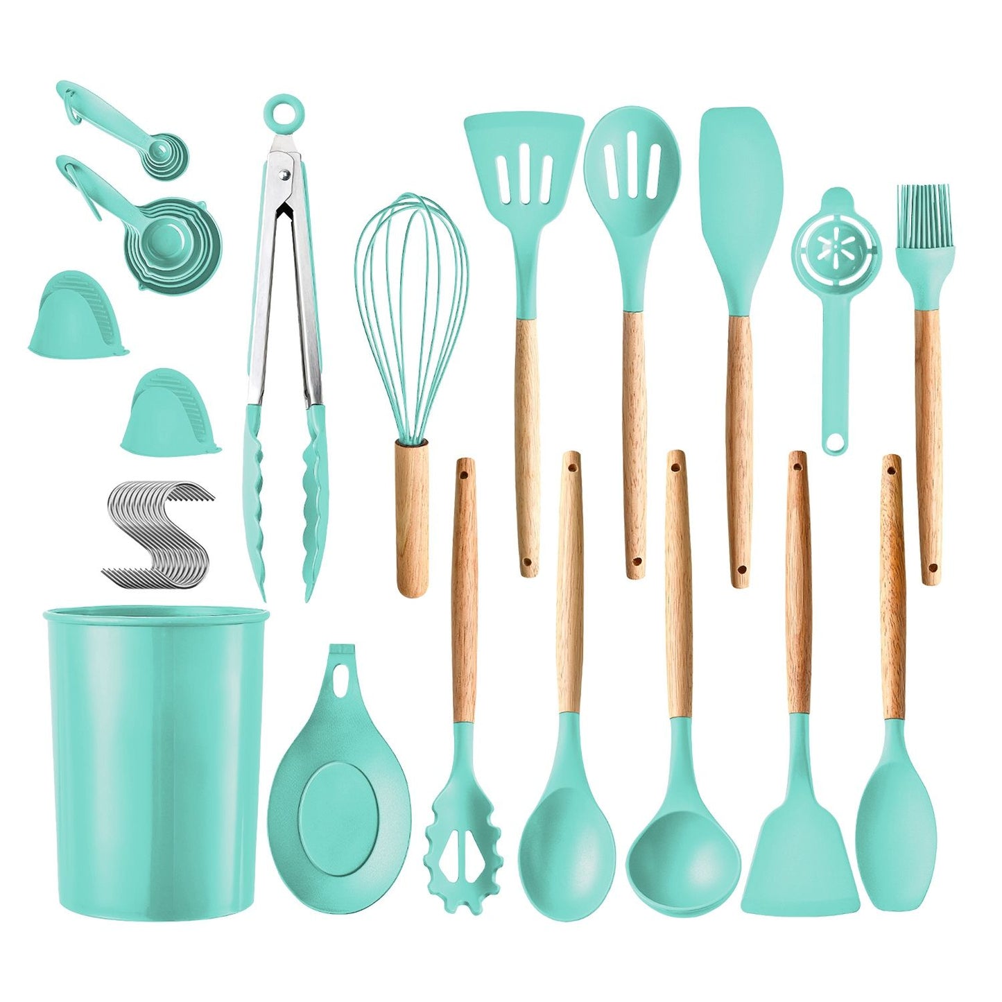 35Pcs Kitchen Cooking Utensils Set Spatula Set Baking Utensil Set Kitchen Accessories Necessities with Holder Egg Whisk Separator Tong Turner Spoons Cups