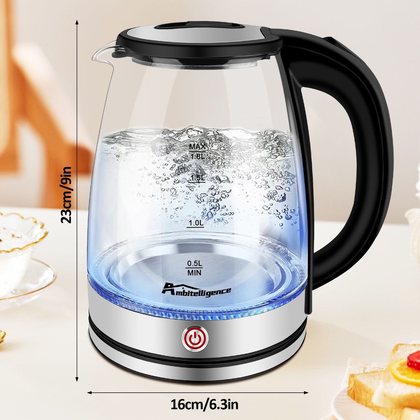 Electric Kettle Keep Warm, 1.8L Glass Tea Kettle, Hot Water Boiler with LED Light, Auto Shut-Off & Boil Dry Protection, Stainless Steel