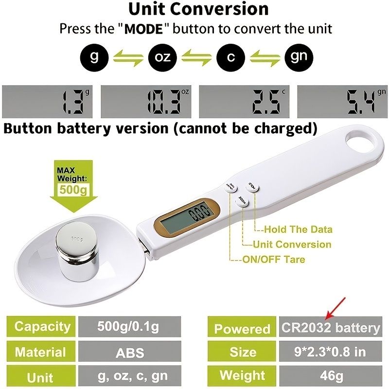 Electronic Kitchen Scale; 0.1g-500g LCD Display Digital Weight Measuring Spoon; Kitchen Tool (Button Battery Version Cannot Be Charged) Outdoor Home Kitchen Accessories